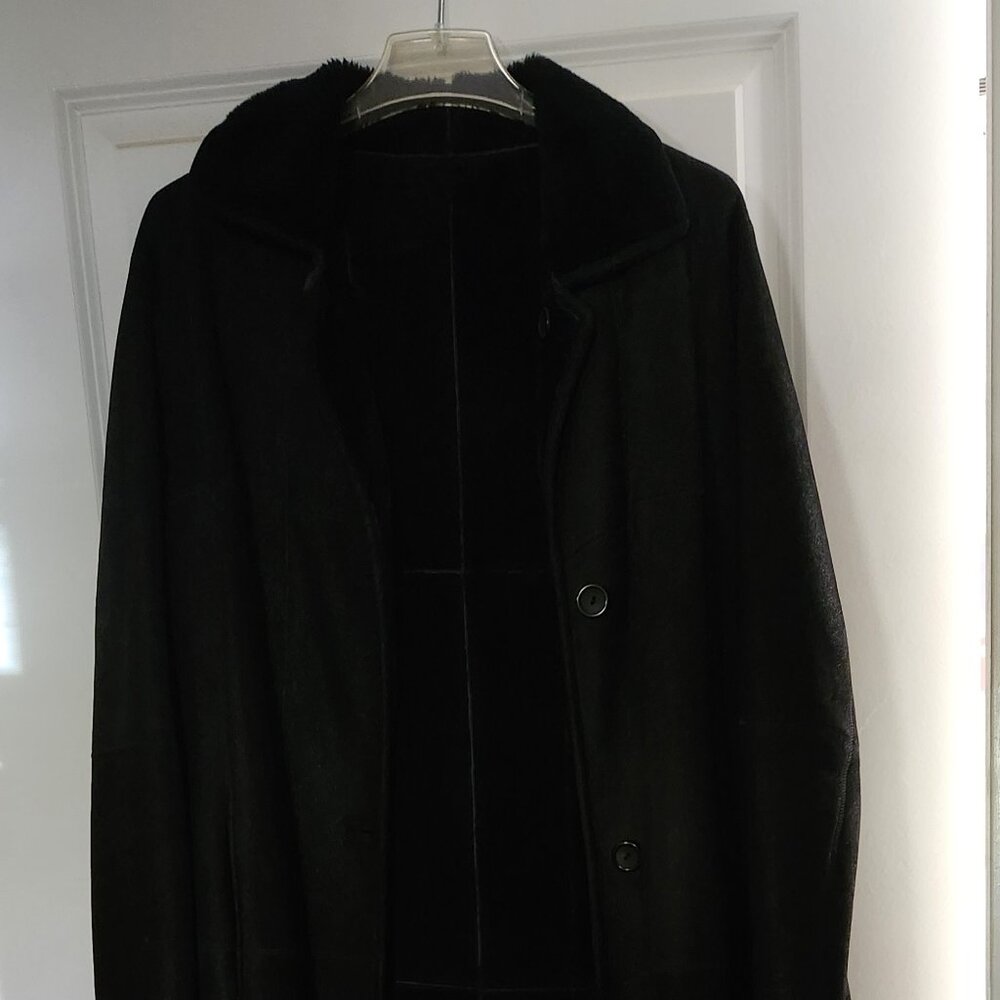 Black Full Length Shearling Coat - image 7